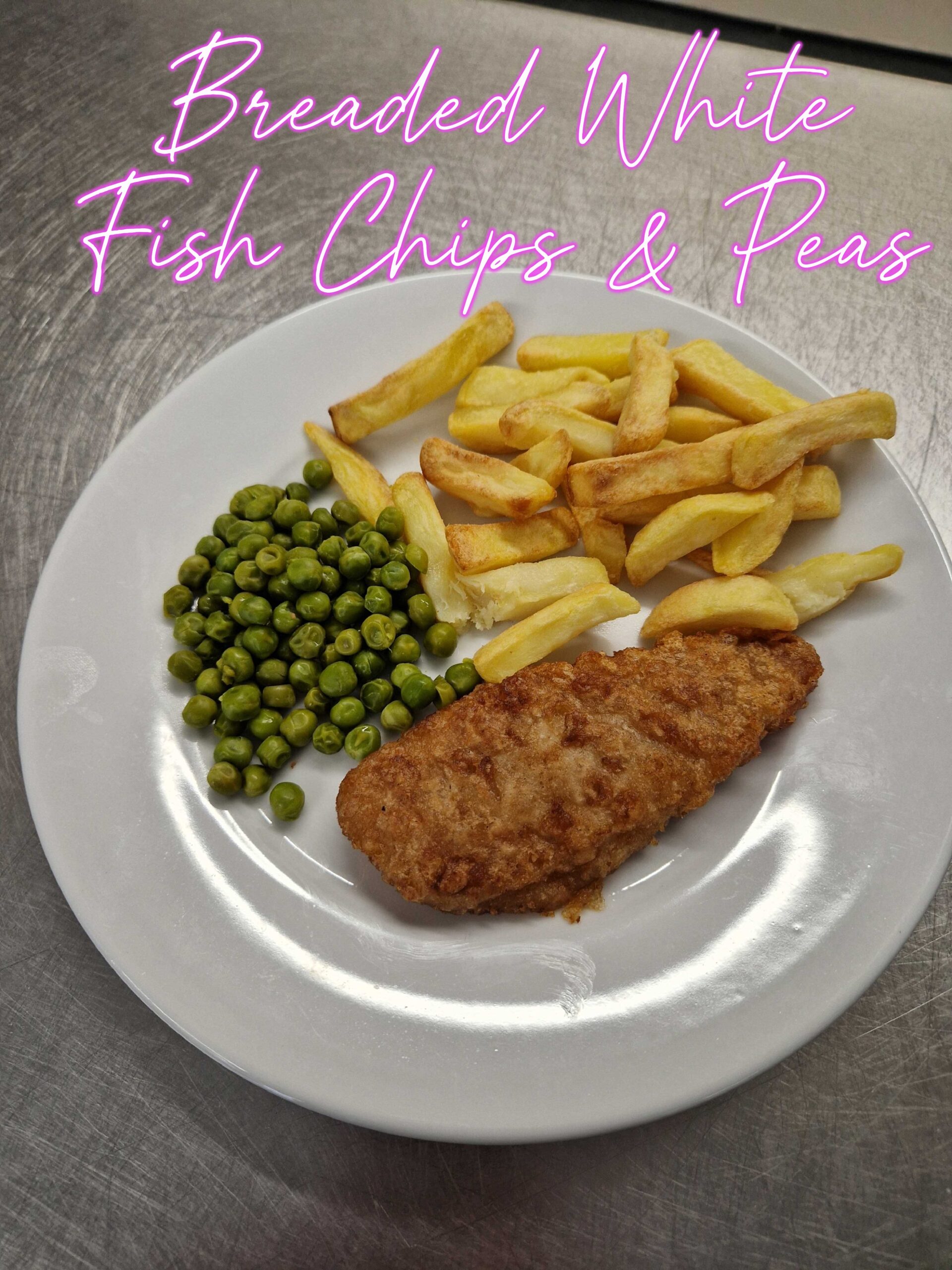 Breaded White Fish, Chips & Peas